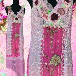 One-of-a-Kind Rose Garden Slip Dress - Vintage Lace & Embroidered Chiffon